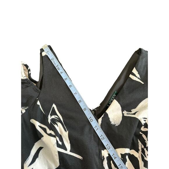 Lauren Ralph Lauren Black‎ White Floral Print Flutter Sleeve A-Line Dress Size 8 - Picture 10 of 13